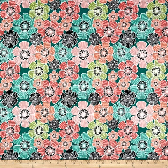 Quilting Treasures Piece Of Cake Packed Flowers Quilt Fabric, Juniper, Quilt Fabric By The Yard100% Cotton Fabric sold by the yard
