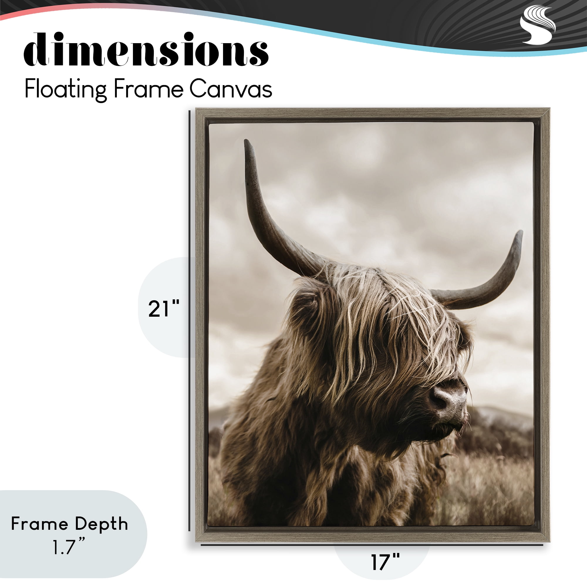 Stupell Industries Highland Cow on Windswept Moor Brown Framed Floater Canvas Wall Art, design by CAD Designs