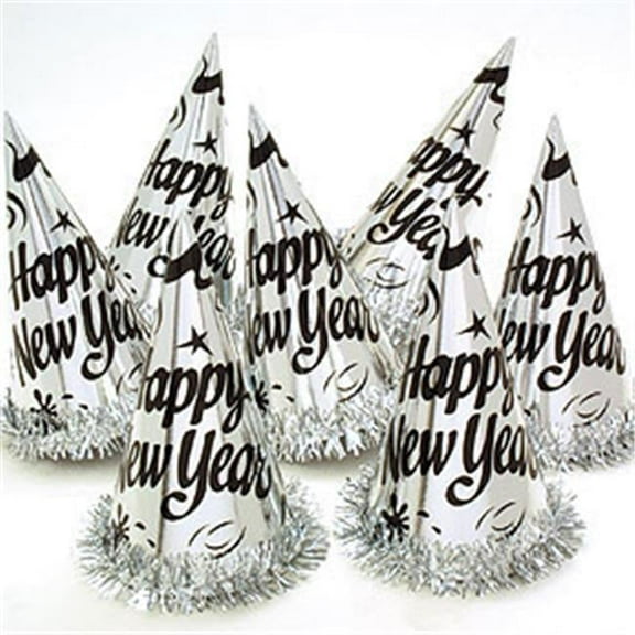 Group  Decor Silver Foil Hats with Tinsel, Pack of 12