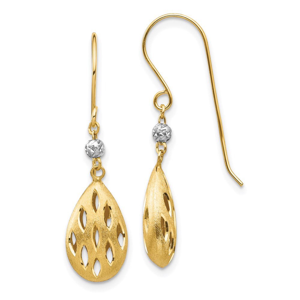 Mia Diamonds 14k Gold Two-tone Textured and Polished Heart Dangle Leverback Earrings 