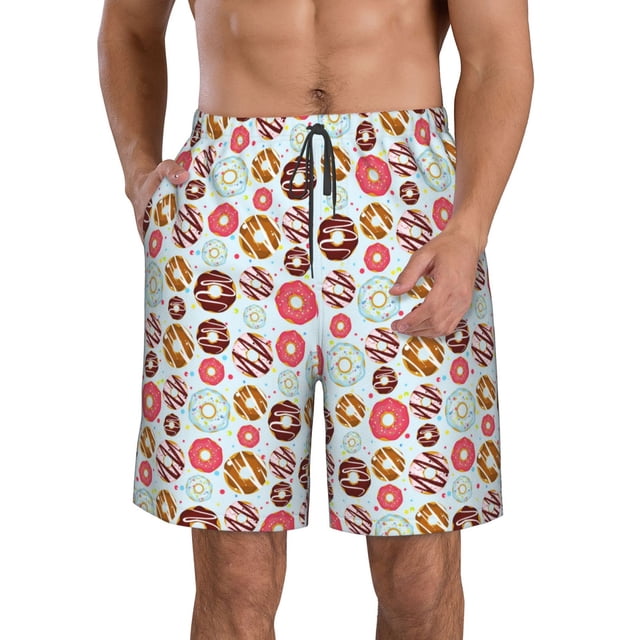 Balery Colorful Donuts Traje de Baño Estilo Hawaiano para Hombre, Shorts de Secado Rápido con Bolsillos-Small