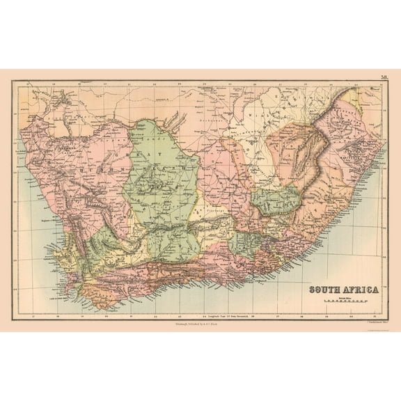 Historic Map - South Africa - Black 1867 - 35.04 x 23 - Vintage Wall Art