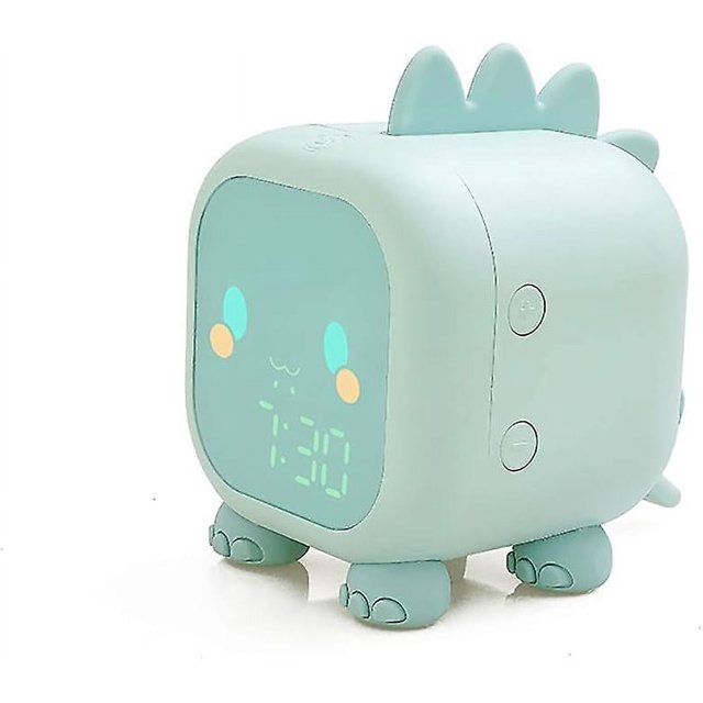 Reloj despertador para niños Reloj despertador digital con dinosaurio lindo Carga USB, visualización automática de la hora, fecha, temperatura, lámpara de noche con función de repetición (gr