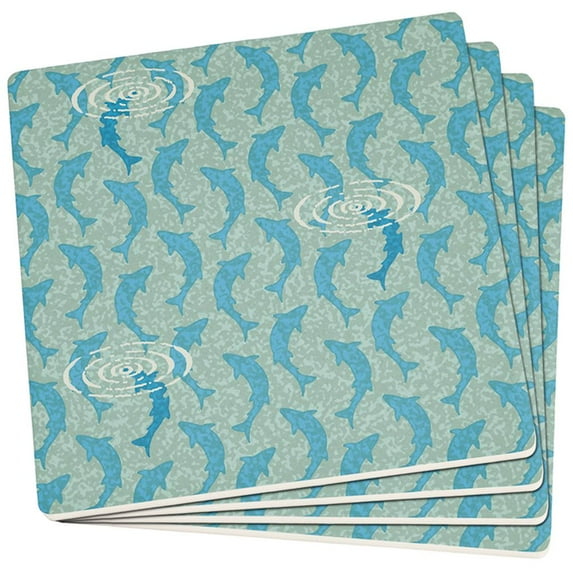 Rising Fish Blue Lagoon Set of 4 Square Sandstone Coasters