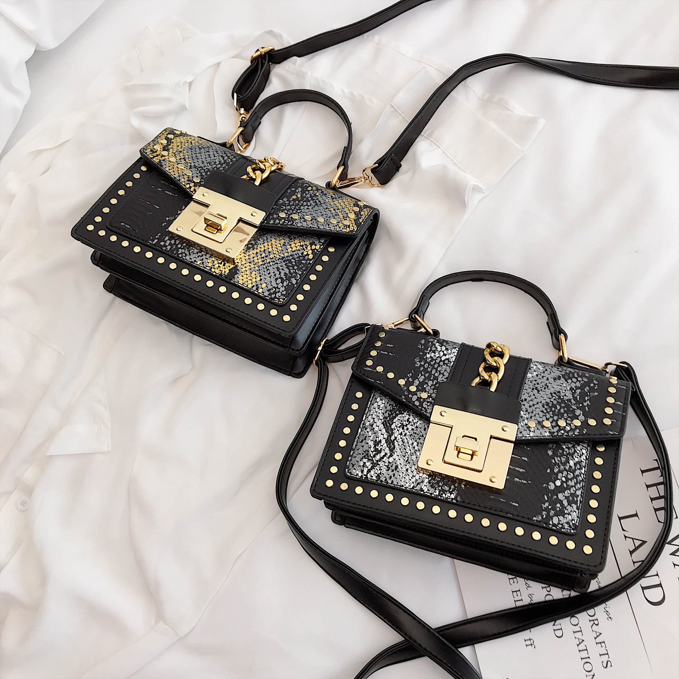 CJSHOPPE WOMEN HANDBAG CROSSBODY TOTE NYLON SNAKESKIN BAG