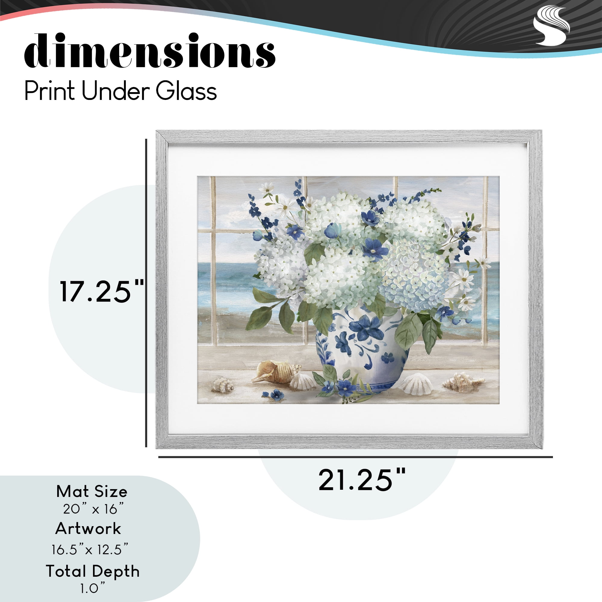 Stupell Industries Seaside Hydrangea Bouquet in Window Gray Framed Print Under Glass, design by Nan