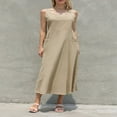 thumbnail image 4 of Tenue de Plage pour Femmes Robe Débardeur en Coton et Lin avec Poches Maxi Couleur Unie Bohemia Robe d'Été, 4 of 9