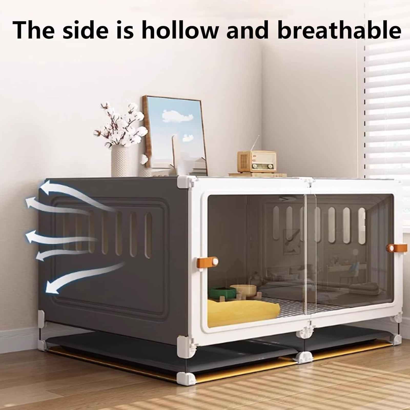 Transparent Dog Cat Cage -Spacious Metal Pet Cage for Rabbits, Breathable Walls Pet Playpen with Pull-out Tray, Indoor/Outdoor Kennel Enclosure for Small Animals