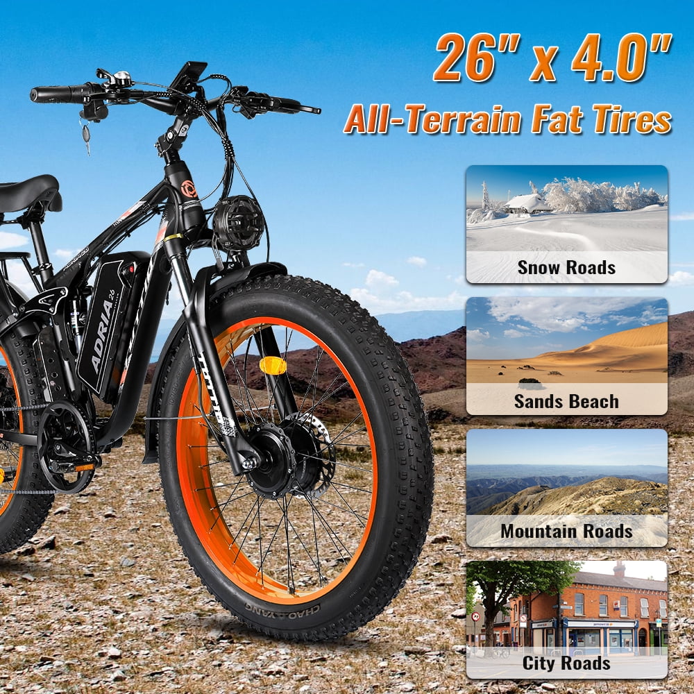 TUTTIO Adria26 Electric Mountain Bike for Adults Teen, 5000W Men Off-Road Ebike, 26" Fat Tire Full Suspension Electric Bicycles, 7 Speed, 52V 30Ah Battery, Max 46Mph UL2849
