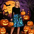 thumbnail image 5 of Halloween Dresses for Women Candy Hepburn Crew Neck Fashion Swing Dress Bone Cocktail Long Sleeve Spooky Dresses with Belt S, 5 of 6