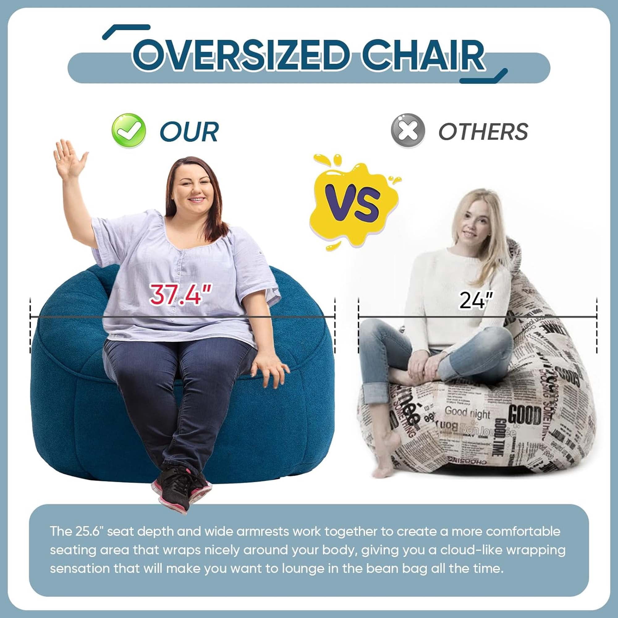 Aukfa Bean Bag Chair, Lazy Sofa Beanbag with Ottoman for Living Room, Dorm - Blue