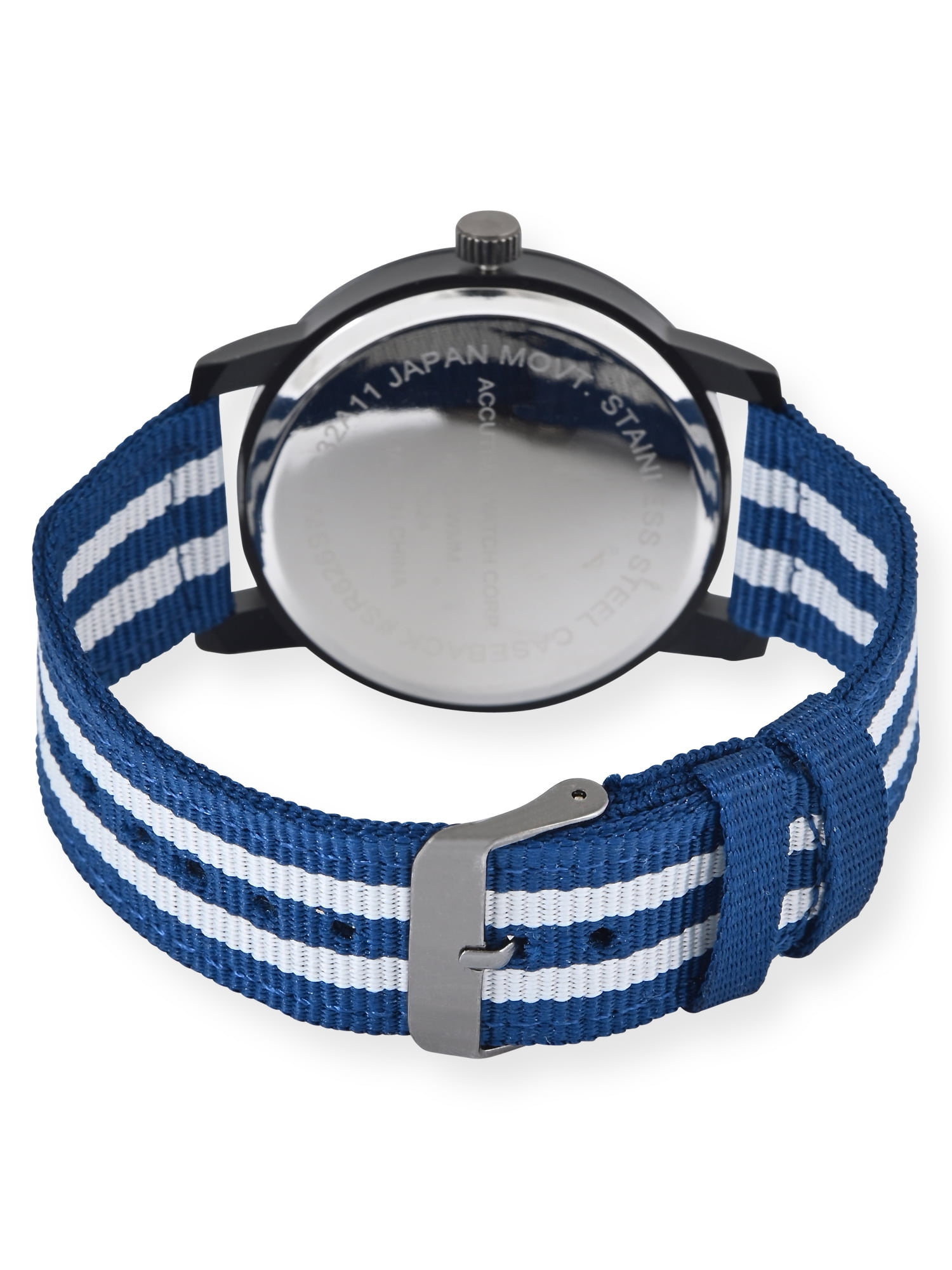 George Men's Black Round Watch Case with Eazy Read Dial, Date Feature & Navy Pinstripe Nylon Strap. 44MM