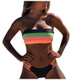 thumbnail image 2 of FAOWME Bikini Set For Women Color Block Strapless Comfortable Elegant Two Piece Swimsuit For Holiday Vacation Beach,Green,M, 2 of 7