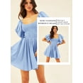 thumbnail image 6 of Xuanfei Women Square Neck Smocked Lantern Short Sleeve Pleated Mini Dress, 6 of 7
