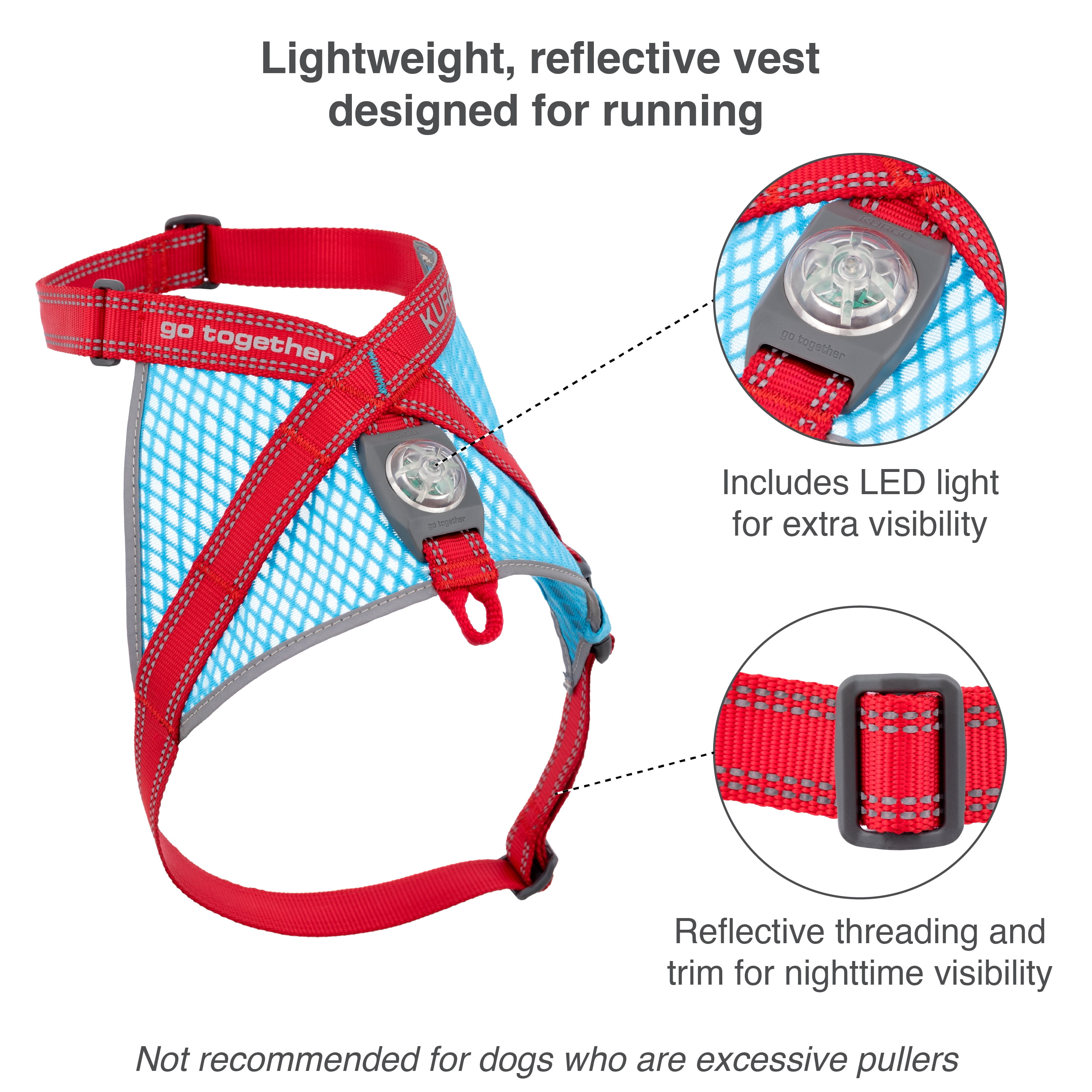 Kurgo On Trail Run-Lite Vest, S, Dog Running Harness for Active Dogs, Pet Hiking Harness Durable for Adventures, Reflective