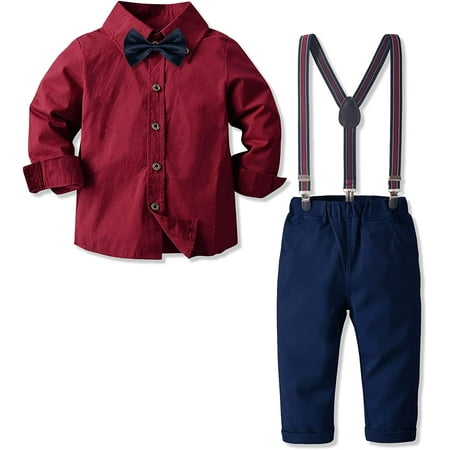 

Baby Boy Clothes Toddler Suit Dress Shirt and Pants Sets 4 Pcs Dressy Outfit for Kids 12 Months-7 Years