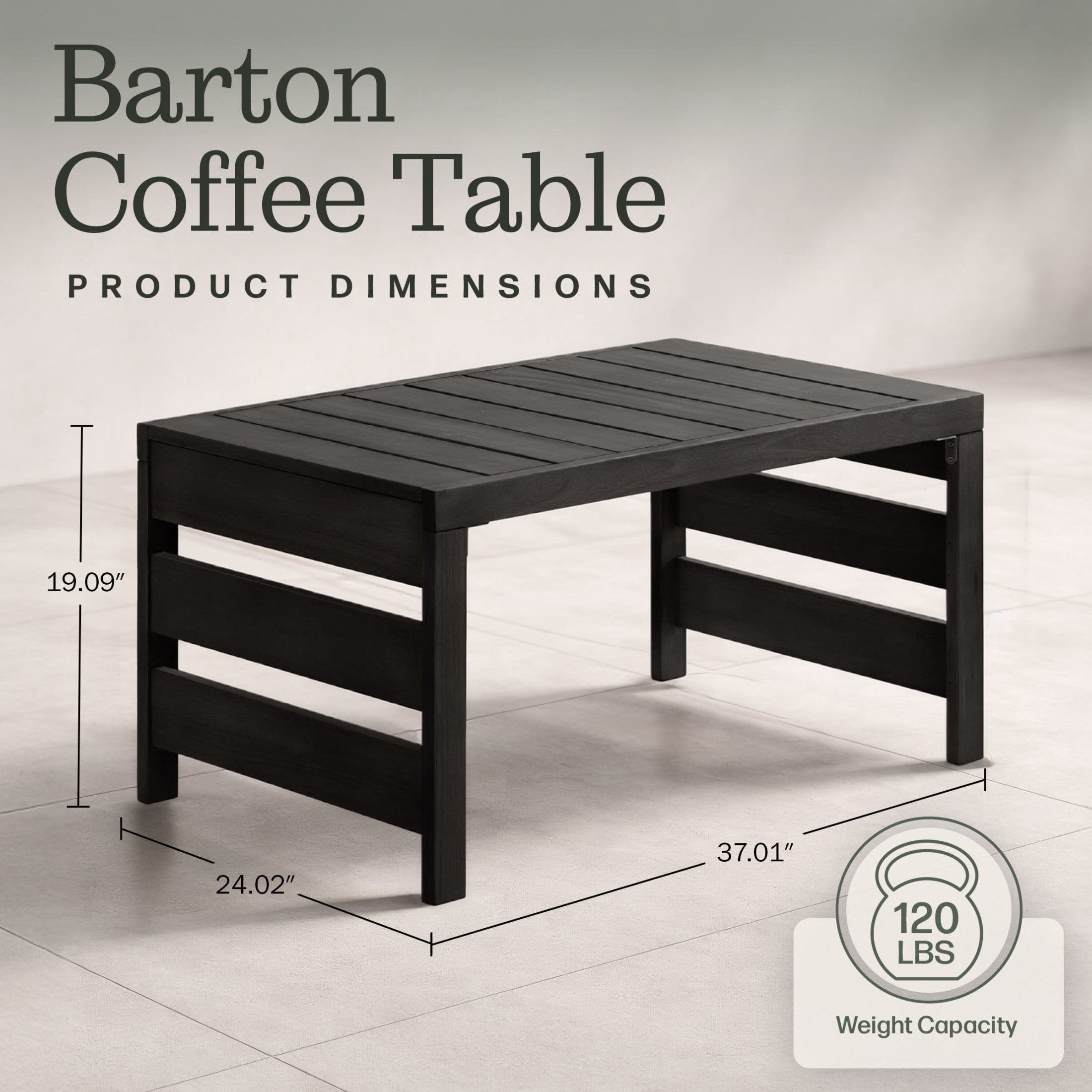 Alaterre Furniture Barton 37” Outdoor Coffee Table - Eucalyptus Wood Table (Black)