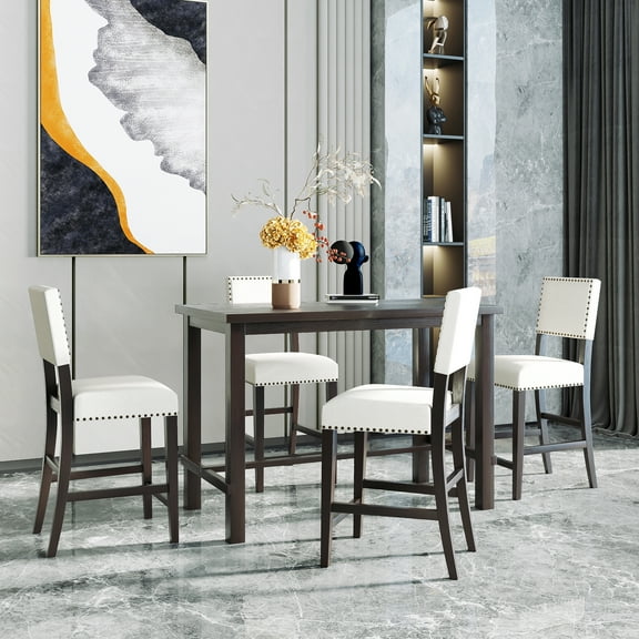 Cfowner 5-Piece Dining Table Set, Rectangular Dining Table with 4 Thicken Cushion Dining Chairs, Faux Marble Dining Room Table Set