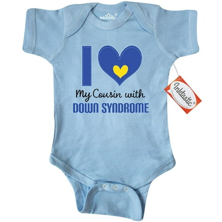 Inktastic Down Syndrome Cousin Support Infant Creeper Baby Bodysuit I Love My Awareness Heart Walk Yellow And Blue Gift One-piece