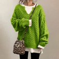 thumbnail image 6 of Sweaters for Women Knitted Knit Notch V Neck Cable Solid Color Puff Bubble Loose Long Sleeve Base Cozy Top, 6 of 9