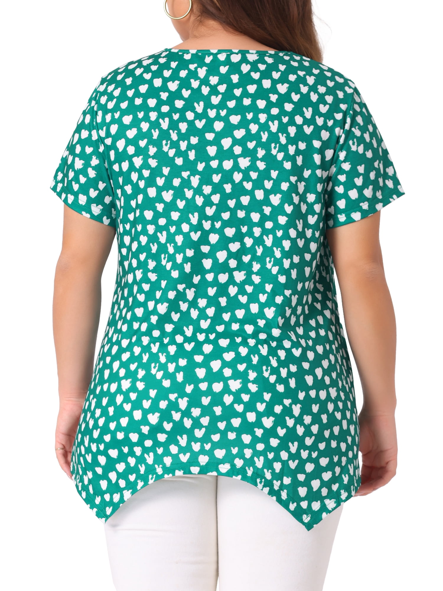 Unique Bargains Women's Plus Size V Neck Pintuck Short Sleeve Polka Dots Top 4X Dark Green
