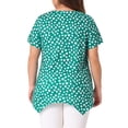 thumbnail image 4 of DARING DIVA Women's Plus V Neck Pintuck Short Sleeve Polka Dots Top 1X Dark Green, 4 of 6