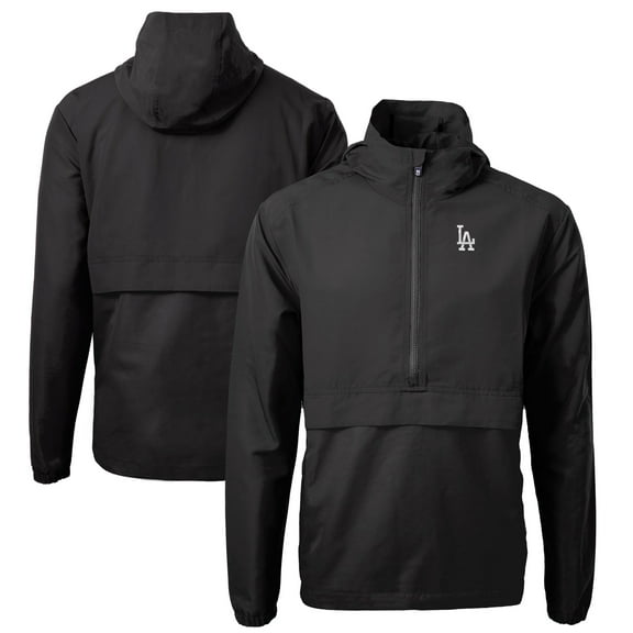 Men's Cutter & Buck Black Los Angeles Dodgers Charter Eco Recycled Half-Zip Anorak Jacket