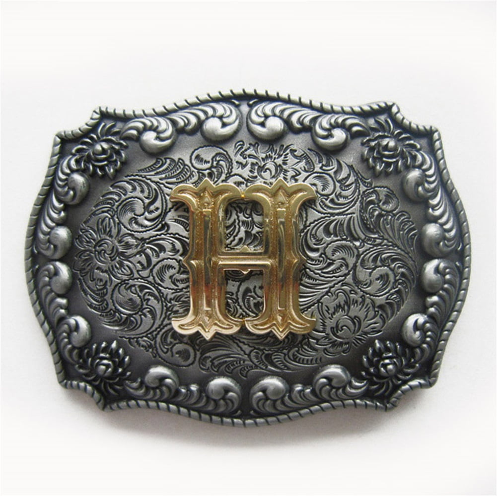 Antique Brushed Silver Initial Letter H Cowboy Cowgirl Western Belt