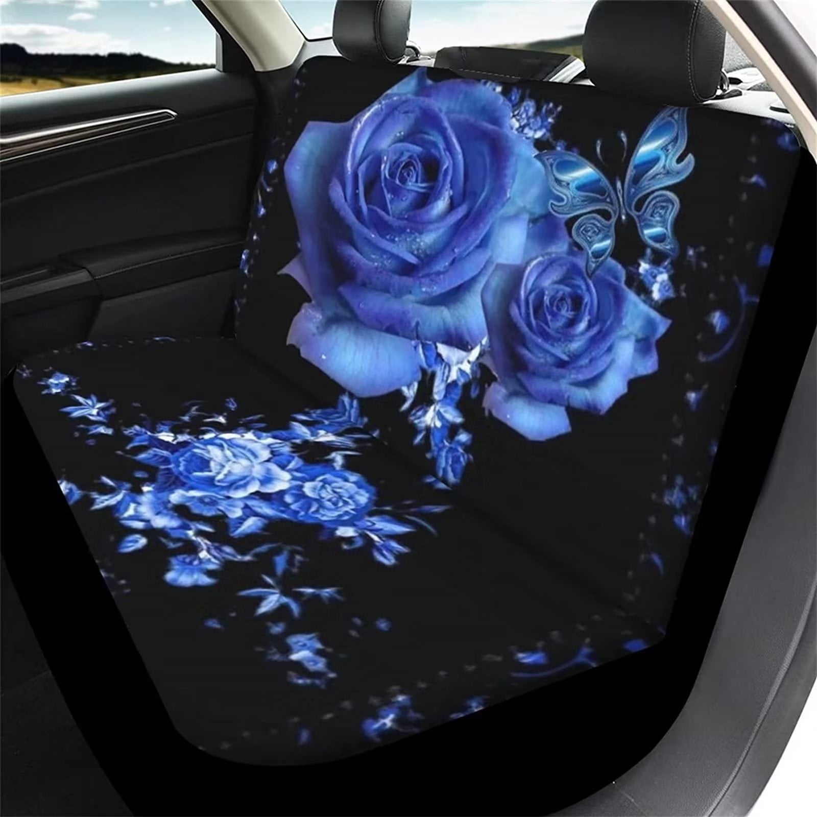 FKELYI Romantic Blue Rose Print Car Seat Cover Interior Decor for Women  Men,Stretchy Vehicle Interior Protectors,Blanket Car Seat Cover Decor  Accessories for Most Cars,SUVs and Vans 