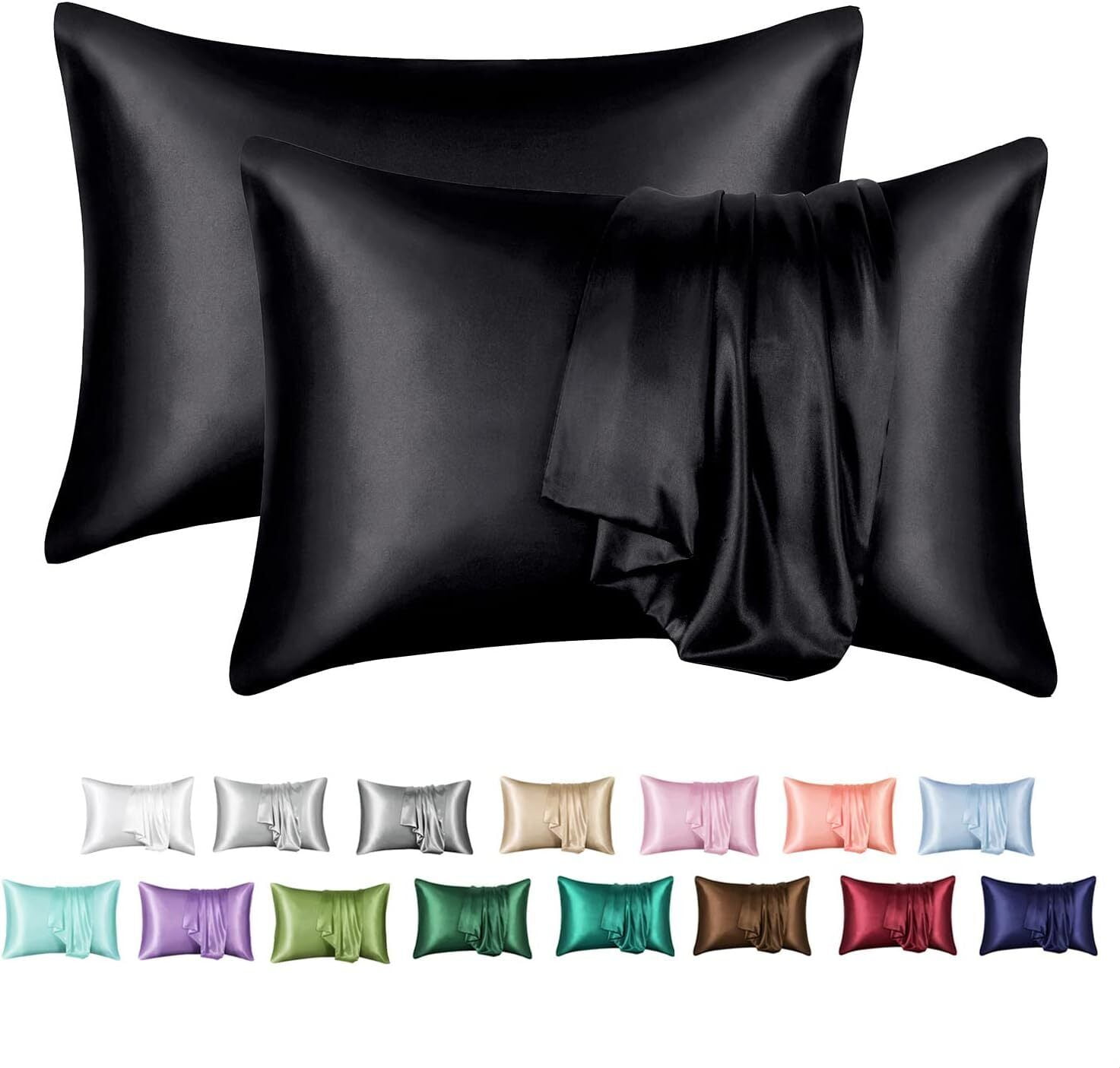 Satin Pillowcase for Hair and Skin, Silk Satin Pillowcase 2 Pack, Queen Size