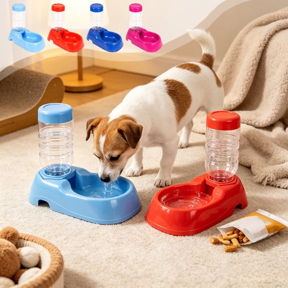 Automatic Pet Water Dispenser, Cat Dog Water Bowl, Continuous Refilling Drinking Station For Cats Dogs Puppies Kittens, Plastic Gravity Fed Detachable Space Saving Feeder