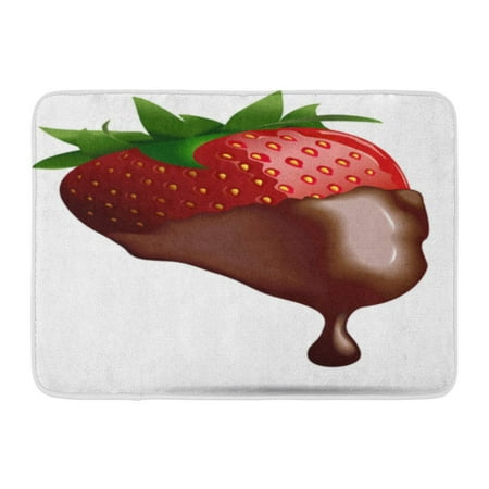 GODPOK Red Realistic Brown Drip Chocolate Dipped Strawberry Green Fruit Cocoa Rug Doormat Bath Mat 23.6x15.7