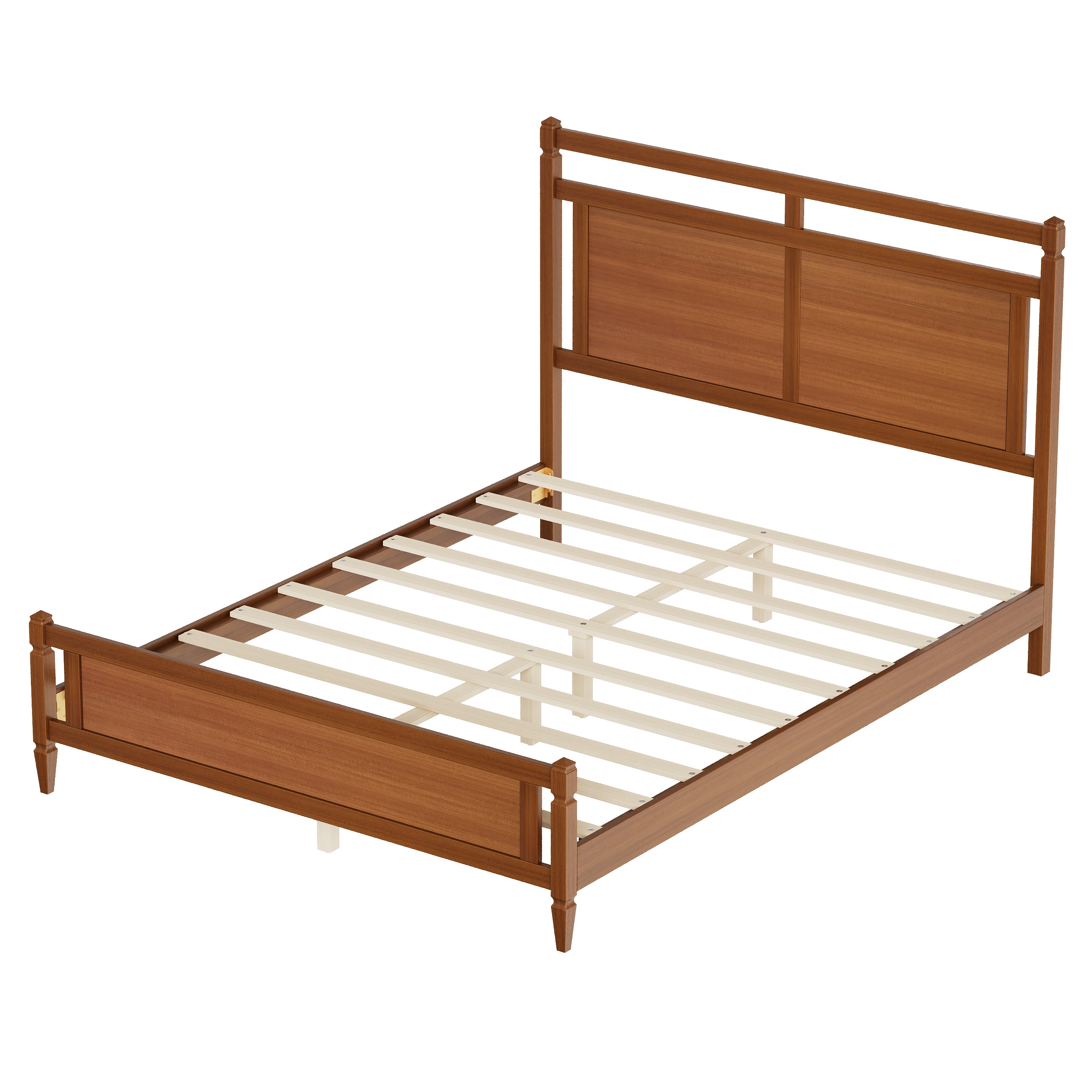Euroco Modern Wood Queen Size Platform Bed, Mid-Century Bed Frame with Panel Headboard, No Box Spring Needed, Light Walnut