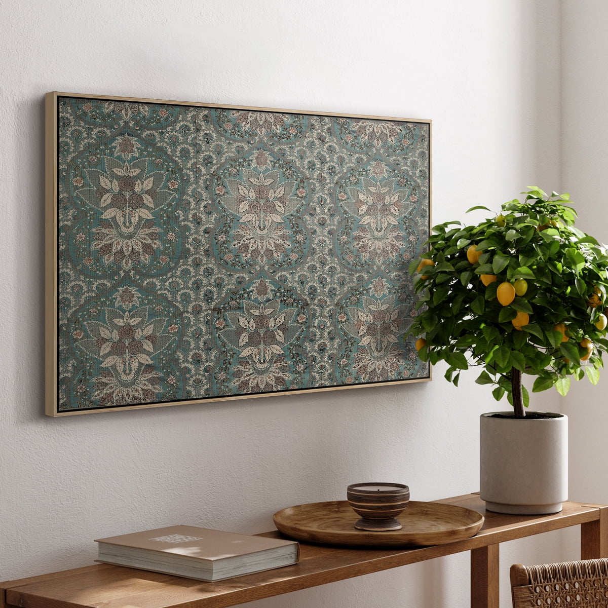 Vintage Abstract Print-X Framed in Walnut Wood Gallery Wrapped Canvas 25 in. x 37 in.
