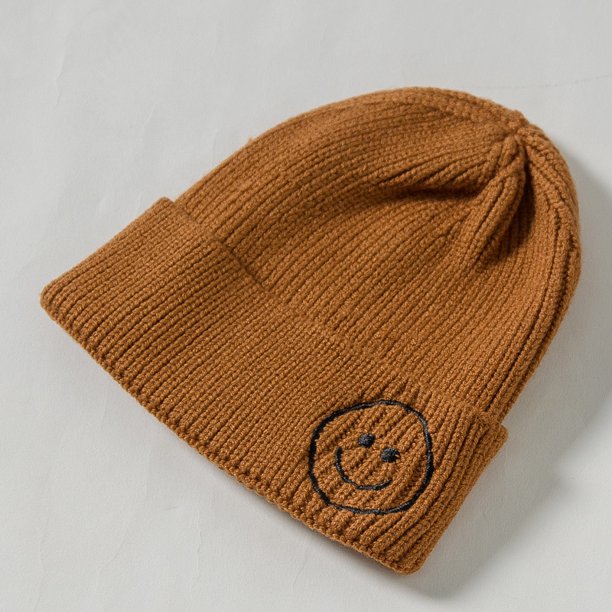 Gorro de punto para niños, para padres e hijos, otoño e invierno, nuevo gorro coreano lindo bordado de lana con sonrisa para niños y niñas