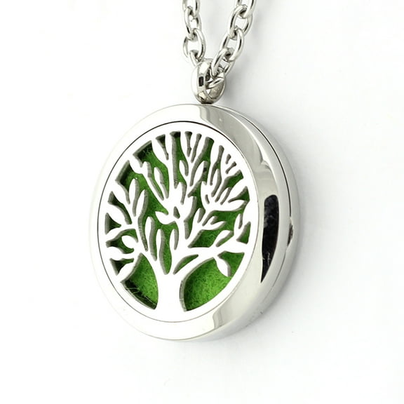 WHAMVOX Women Jewelry Aromatherapy Essential Oil Diffuser Necklace Round Locket Pendant Tree of Life Design