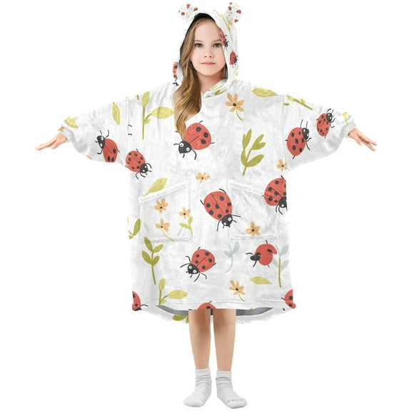 joogoo Wearable Blanket Hoodie for Ladybugs Flowers Oversized Sherpa Hooded 3-14 YR M