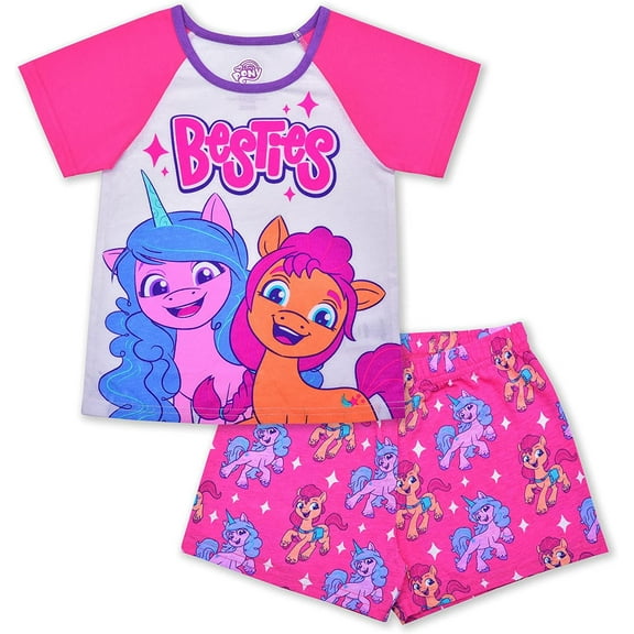 Hasbros My Little Pony 2 Pack Short Sleeves Tee and Shorts Set for Girls, Kids Matching Outfit
