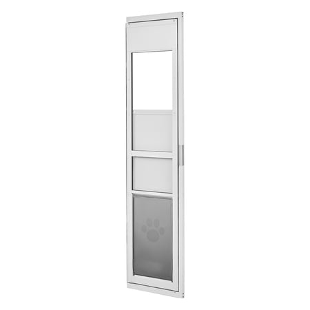 KFFKFF Adjustable Sliding Glass Dog Door 75 7/8 to 80 11/16 Height Aluminum Frame with Lockable Flap Designed for Large Dogs 180° Swing-Open Pet Access for Rental Homes