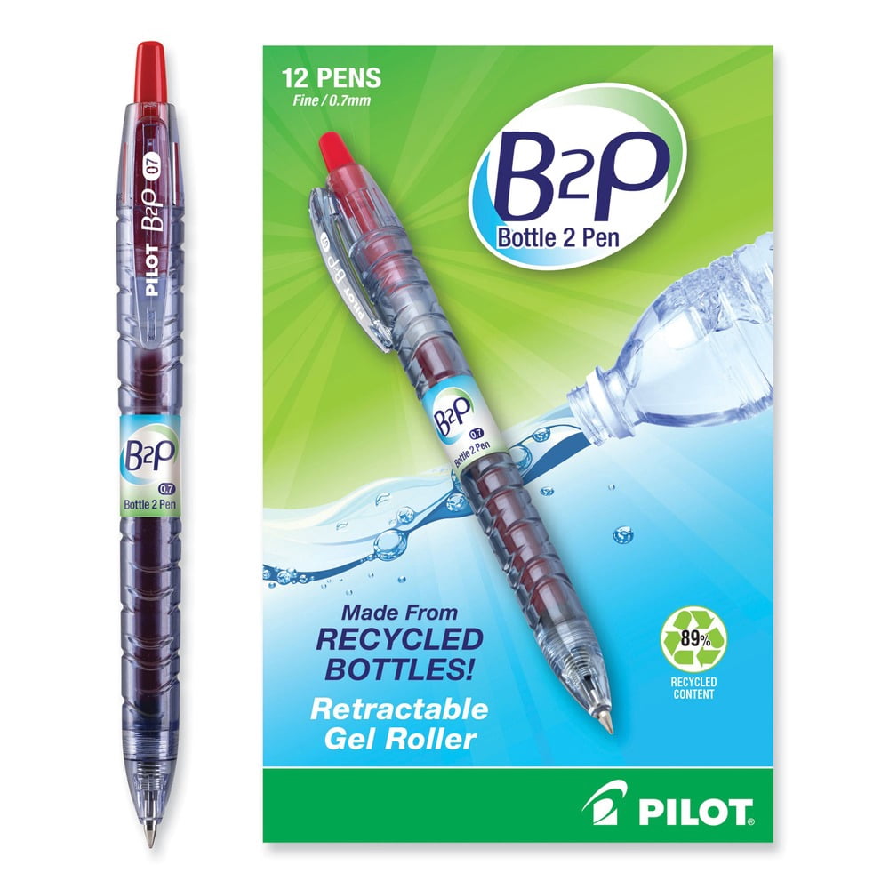 Pilot 31602 Fine 0.7 mm Retractable Red Ink B2P Bottle-2-Pen Recycled Gel Pen - Translucent Blue Barrel (1-Dozen)