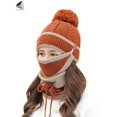 thumbnail image 3 of PULLIMORE Womens Winter Beanie Hats Knitted Scarf Set Pompom Fleece Lined Cap with Face Mask (Khaki), 3 of 8