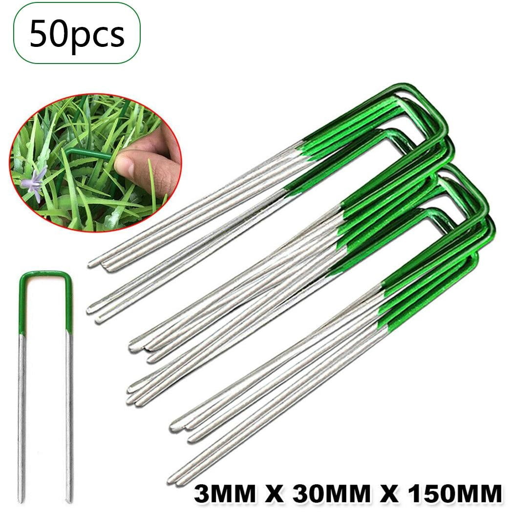 50PCS Synthetic Artificial Grass Turf Pins U Fastening Lawn Tent Pegs  Mat 