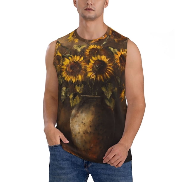 Balery Rustic Sunflower Bouquet Camisetas sin mangas para hombre, absorbe la humedad y protege contra el mal olor.-Large