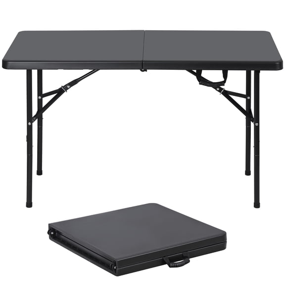Sunshen 4ft Folding Table, Indoor Outdoor Portable Plastic Picnic Table, Heavy Duty Rectangular Party Camping Dining Table with Carrying Handle, Black