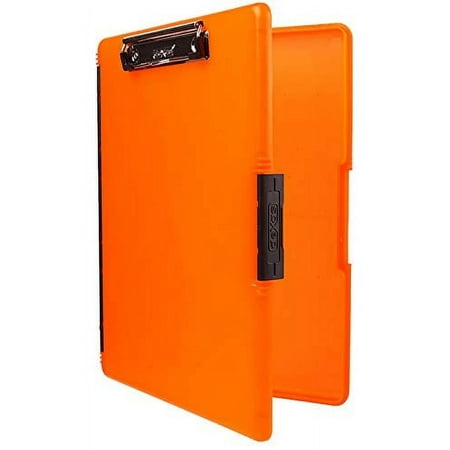 Dexas Slimcase 2 Plastic Clipboard with Storage and Side Opening, Neon Orange