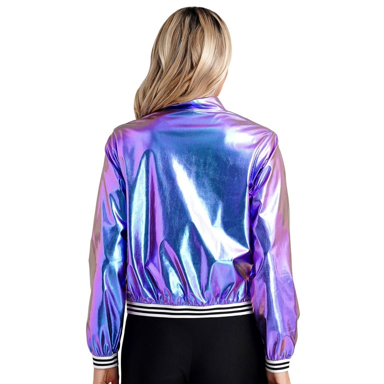 Haitryli Women's Sparkly Holographic Lightweight Bomber