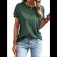 thumbnail image 2 of Tops Henley de Corta para Mujer, Cuello en V, Elegantes, Informales, de Corte Holgado, Verde M, 2 of 6