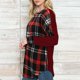thumbnail image 2 of Plaid guinga pullover gota hombro manga larga Plaid pullover crewneck suelta guinga camisa para mujer rojo XXL, 2 of 6