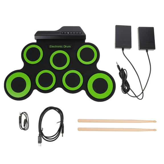 KONTONTY Portable USB Green Electronic Hand Roll Drum Set, Silicone Material, Ideal for Home Use - 1 Set