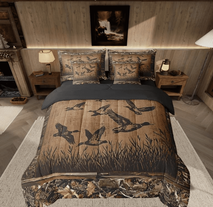 Manfei Mallard Duck 7pcs Twin Bedding Set - Cabin Vintage Hunting Fishing Style